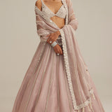 Ash Pink Pearl Linear Lehenga