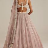 Ash Pink Pearl Linear Lehenga