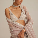 Ash Pink Pearl Linear Lehenga