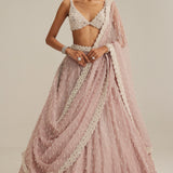 Ash Pink Pearl Drop Organza Lehenga Set