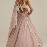 Ash Pink Pearl Drop Organza Lehenga Set