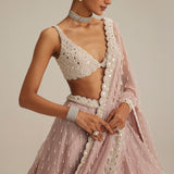 Ash Pink Pearl Drop Organza Lehenga Set