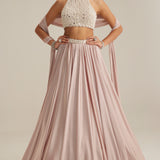 Ash Pink Satin Skirt Set