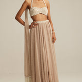 Light Beige Skirt With Halter Neck Blouse