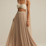 Light Beige Skirt With Halter Neck Blouse