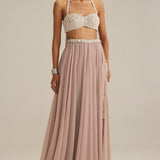 Ash Pink Georgette Skirt with Halter Blouse & Stole