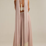 Ash Pink Georgette Skirt with Halter Blouse & Stole