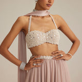 Ash Pink Georgette Skirt with Halter Blouse & Stole