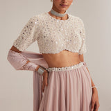 Ash Pink Georgette Skirt with Blouse and Stole