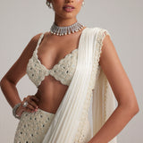 Pearl White Satin Draped Saree Set