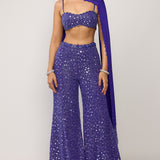 Cocktail Blue Blouse With Sharara Set