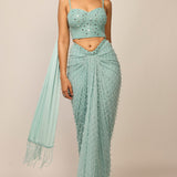 Powder Blue Draped Skirt Set