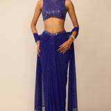 Cocktail Blue Draped Skirt Set