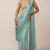 Powder Blue Satin Saree Set
