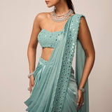 Powder Blue Satin Saree Set