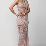 Ash Pink Drapded Saree Set