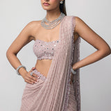 Ash Pink Drapded Saree Set