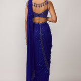 Cocktail Blue Saree Set