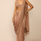 Bronze Rosé Satin Draped Saree Set