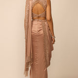 Bronze Rosé Satin Draped Saree Set
