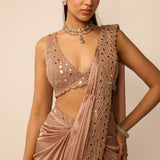 Bronze Rosé Satin Draped Saree Set
