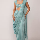 Powder Blue Draped Saree Set