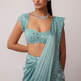 Powder Blue Draped Saree Set