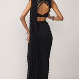 Black V Neck Saree Set