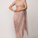 Ash Pink Draped Saree Set