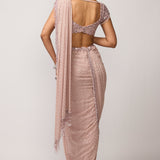 Ash Pink Draped Saree Set