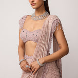 Ash Pink Draped Saree Set