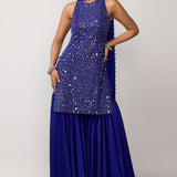 Cocktail Blue Satin Sharara Set