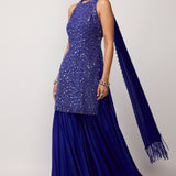 Cocktail Blue Satin Sharara Set