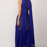 Cocktail Blue Satin Sharara Set