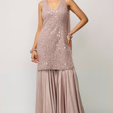 Ash Pink Satin Sharara Set