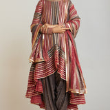 Charcoal Grey Asymmetrical Kurta Dhoti Set