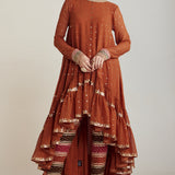Rust Asymmetrical Kurta Pant Set
