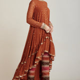 Rust Asymmetrical Kurta Pant Set