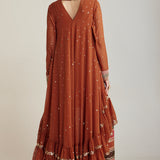 Rust Asymmetrical Kurta Pant Set
