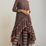 Charcoal Grey Asymmetrical Kurta Pant Set