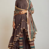 Charcoal Grey Round Neck Asymmetrical Kurta Pant Set