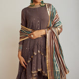 Charcoal Grey Round Neck Asymmetrical Kurta Pant Set