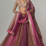 Mud Mauve Lehenga with V-Neck Blouse