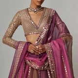 Mud Mauve Lehenga with V-Neck Blouse
