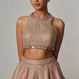 Deep Beige Lehenga Set with Crop Top
