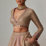 Deep Beige Lehenga Set with Crop Top