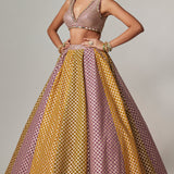Mustard Multicolour Crop Top Lehenga Set