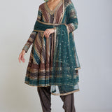 Mud Green V Neck A Line Dhoti Kurta Set