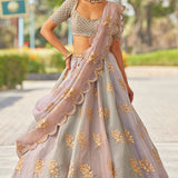 Powder Grey Flower Lehenga Set
