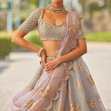 Powder Grey Flower Lehenga Set
